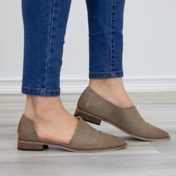 Tan Taupe Opened Side Pointy Slip On Flat Loafer - Picture 7 of 7